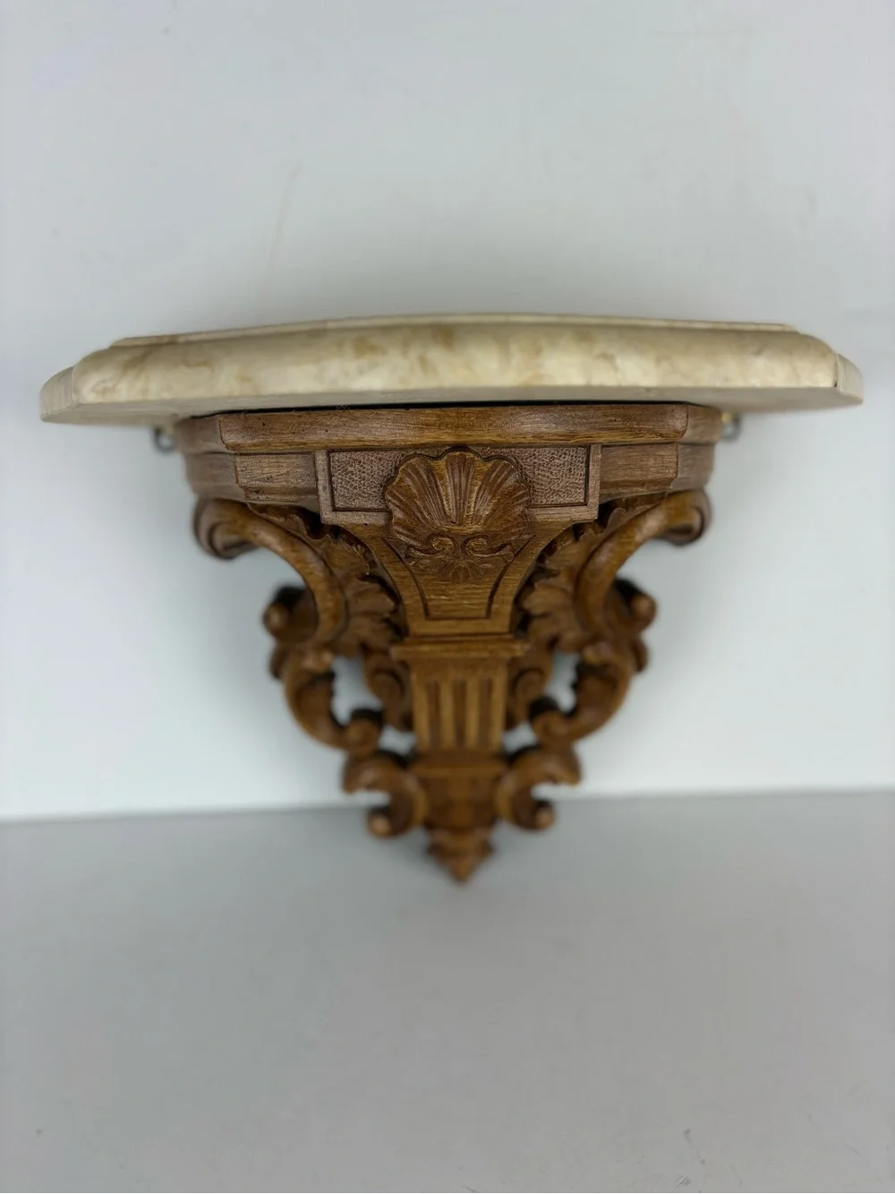 Vintage Syroco Wall Shelf/Bracket with Faux Marble Top-Carved Wood Grain Look